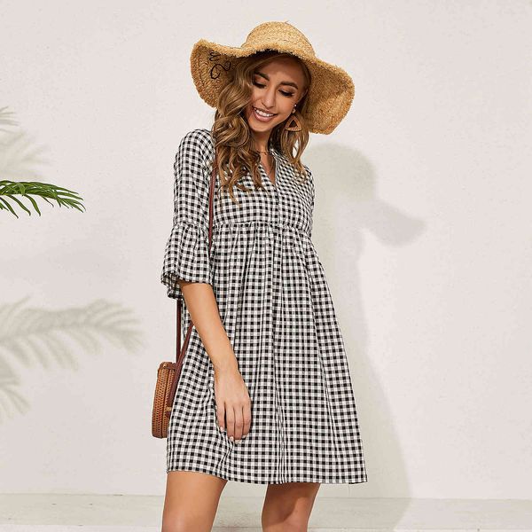 jumpsuit black casual loose plaid for women o neck half sleeve mini spring holiday cotton female vestidos, Black;white
jumpsuit black casual loose plaid for women o neck half sleeve mini spring holiday cotton female vestidos, Black;white