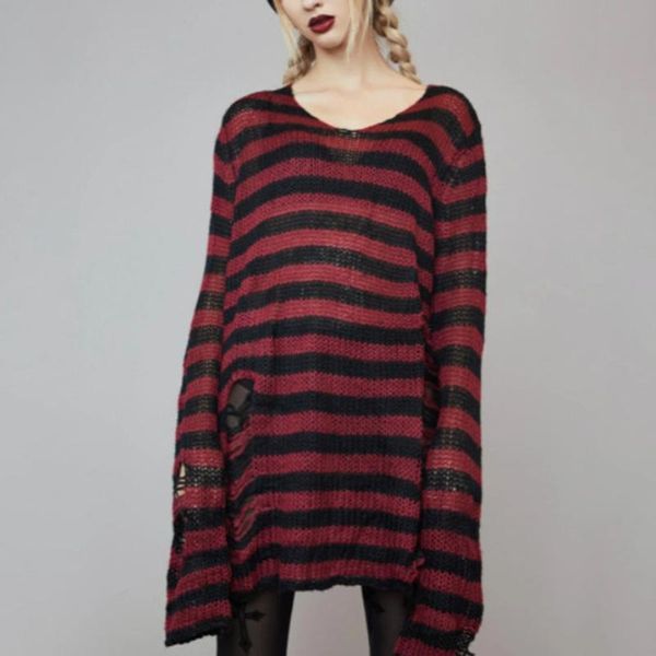 women's sweaters autumn 2021 fashion loose casual sweater stripe gothic round neck long sleeve temperament hole high street women pullo, White;black
women's sweaters autumn 2021 fashion loose casual sweater stripe gothic round neck long sleeve temperament hole high street women pullo, White;black