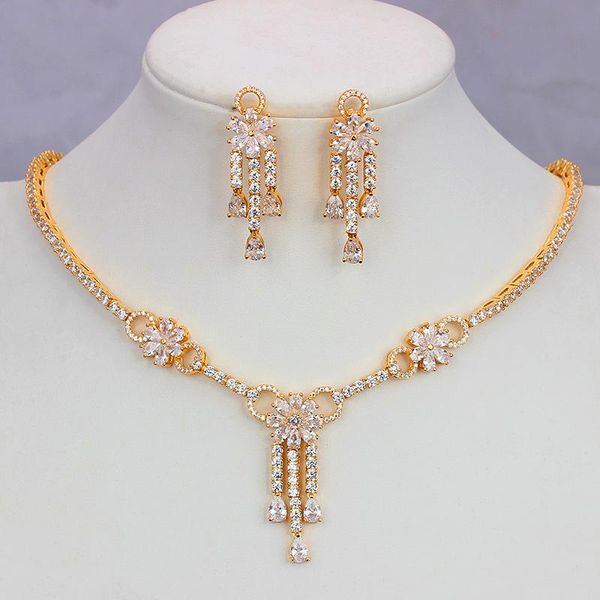 earrings & necklace tirim arrival trendy gold color flower water drop shape cubic zircon tassels 2 pcs sets for women wedding, Silver
earrings & necklace tirim arrival trendy gold color flower water drop shape cubic zircon tassels 2 pcs sets for women wedding, Silver