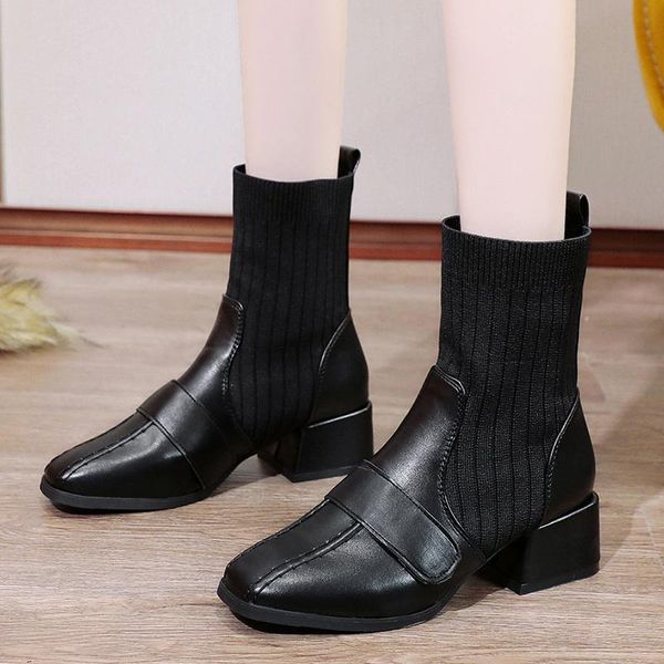 boots 2021 fashion knit stitching pu lady with thick winter elastic square head slope high-heeled a pedal, Black
boots 2021 fashion knit stitching pu lady with thick winter elastic square head slope high-heeled a pedal, Black