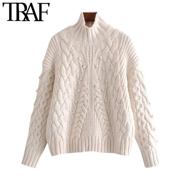 traf women fashion pompom apliques loose cable-knit sweater vintage high neck long sleeve female pullovers chic 210415, White;black
traf women fashion pompom apliques loose cable-knit sweater vintage high neck long sleeve female pullovers chic 210415, White;black