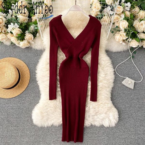 autumn winter knitted dress woman 2021 chic double v-neck bodycon midi long tunic knitwear robe ladies clothes casual dresses, Black;gray
autumn winter knitted dress woman 2021 chic double v-neck bodycon midi long tunic knitwear robe ladies clothes casual dresses, Black;gray