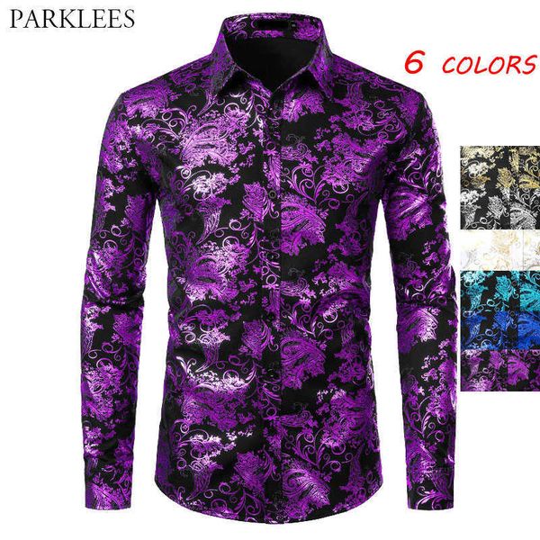 purple mens floral bronzing shirt shiny flower luxury fashion party dress s casual club camisa masculina 210809, White;black
purple mens floral bronzing shirt shiny flower luxury fashion party dress s casual club camisa masculina 210809, White;black