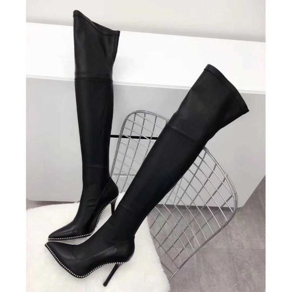boots overknee elastic woman long sharp super high heel, Black