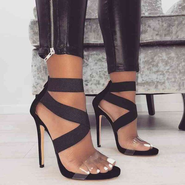 cross-tied elastic transparent lady sandals open toe 11.5cm high-heeled women summer shoes large size 35-43, Black
cross-tied elastic transparent lady sandals open toe 11.5cm high-heeled women summer shoes large size 35-43, Black