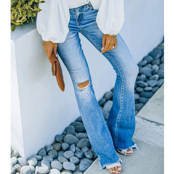 women's jeans wepbel mid waist denim pants ripped women casual fitted boot-cut trousers hole washed summer ladies, Blue
women's jeans wepbel mid waist denim pants ripped women casual fitted boot-cut trousers hole washed summer ladies, Blue