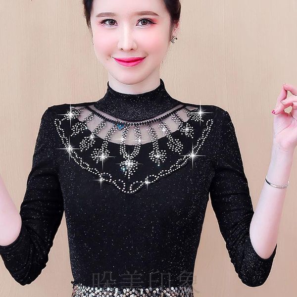 women's blouses & shirts autumn long-sleeved blouse lady casual lace half turtleneck slim fit office diamonds solid j87, White
women's blouses & shirts autumn long-sleeved blouse lady casual lace half turtleneck slim fit office diamonds solid j87, White