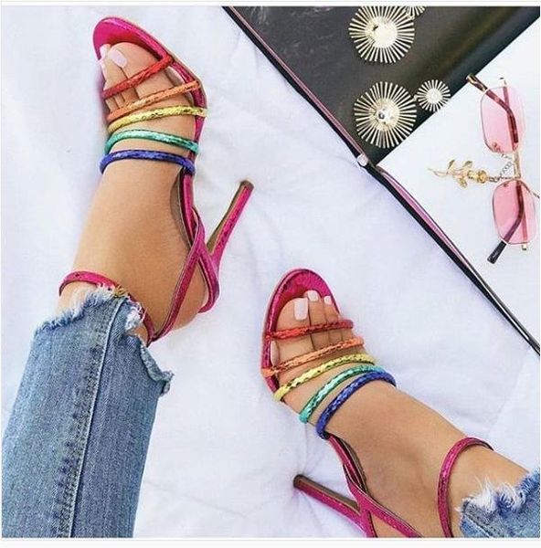 summer woman rainbow strap hollow high heel sandal gladiator roman colorful sandals, Black
summer woman rainbow strap hollow high heel sandal gladiator roman colorful sandals, Black