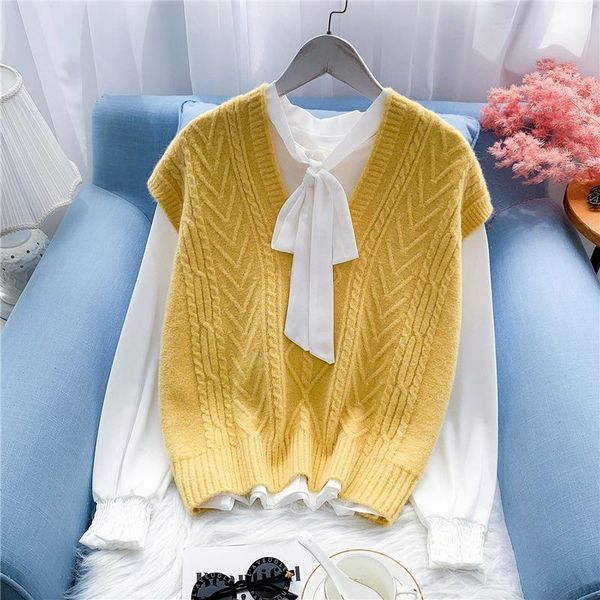 women's sweaters knit v neck sweater vest loose casual woman jacket japanese fashion kawaii student harajuku 9 color autumn women coat, White;black
women's sweaters knit v neck sweater vest loose casual woman jacket japanese fashion kawaii student harajuku 9 color autumn women coat, White;black