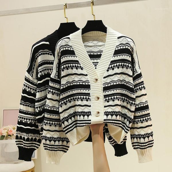 women's knits & tees retro striped sweater coat women 2021 autumn korean style casual long sleeve v-neck single-breasted loose knitted, White
women's knits & tees retro striped sweater coat women 2021 autumn korean style casual long sleeve v-neck single-breasted loose knitted, White