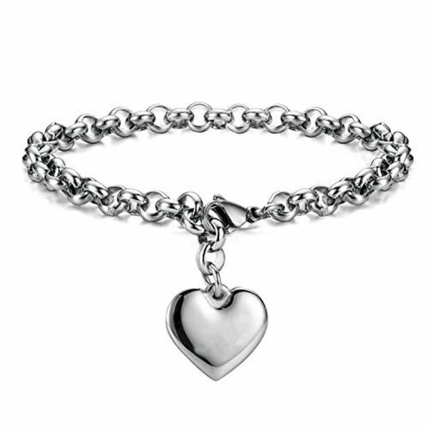 link, chain women's fashion bracelet stainless steel round rolo link heart charm girls bracelets, Black
link, chain women's fashion bracelet stainless steel round rolo link heart charm girls bracelets, Black