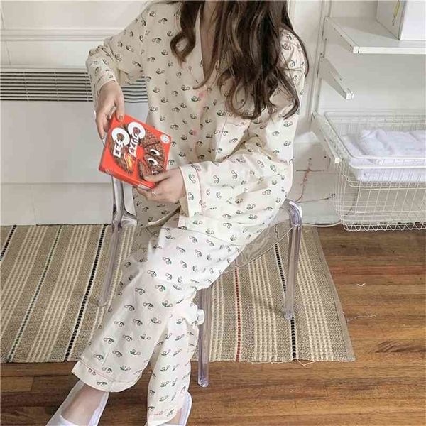 long sleeve sleepwear cherry printing women home chic comfortable loose cotton fashion pajamas suits sets 210525, Black;red
long sleeve sleepwear cherry printing women home chic comfortable loose cotton fashion pajamas suits sets 210525, Black;red