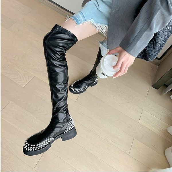 boots spring autumn fashion thick heels platform rivet genuine leather women over-the-knee long modern stretch 0824, Black
boots spring autumn fashion thick heels platform rivet genuine leather women over-the-knee long modern stretch 0824, Black