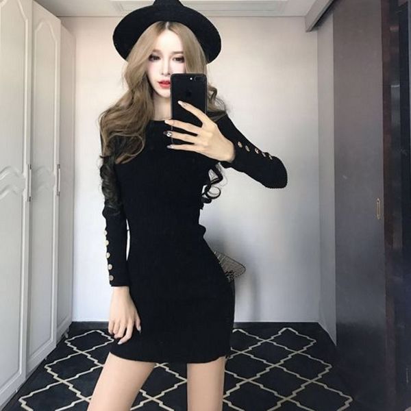 women summer autumn casual dress fashion elegent black dress vestidos long sleeve plus size clothing 210601, Black;gray
women summer autumn casual dress fashion elegent black dress vestidos long sleeve plus size clothing 210601, Black;gray