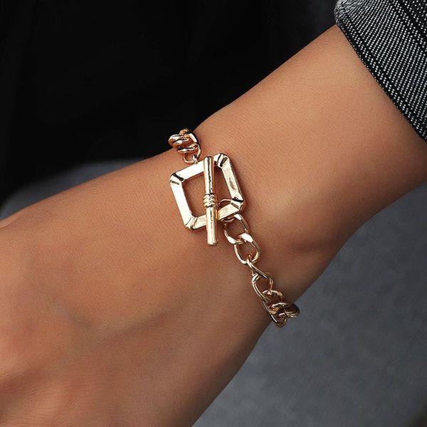 link, chain simple fashion geometric square metal bracelet creative punk women's gold hand accessories hip hop party jewelry, Black
link, chain simple fashion geometric square metal bracelet creative punk women's gold hand accessories hip hop party jewelry, Black