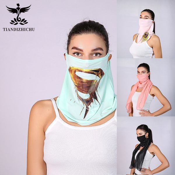 masks spring and summer new printed solid color breathable sunscreen neck hanging ear scarf thin veil