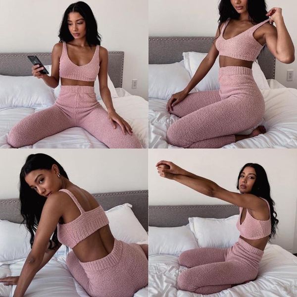 women's tracksuits new casual fashion plush sweater v-neck strapless vest trousers two-piece suit women, Gray
women's tracksuits new casual fashion plush sweater v-neck strapless vest trousers two-piece suit women, Gray