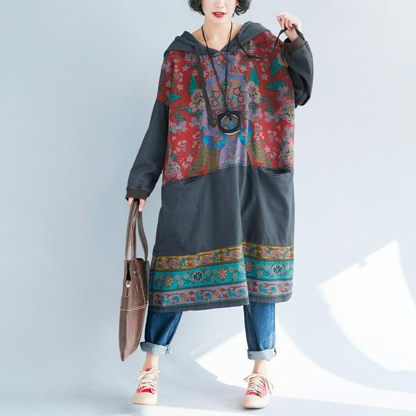 casual dresses women's plus size sweater autumn national style long dress, old personalized printing hooded, Black;gray
casual dresses women's plus size sweater autumn national style long dress, old personalized printing hooded, Black;gray