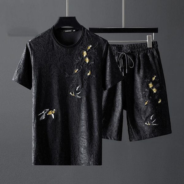men's tracksuits summer high end fashion brand leisure sports suit personality plum blossom embroidery slim korean short sleeve two pie, Gray
men's tracksuits summer high end fashion brand leisure sports suit personality plum blossom embroidery slim korean short sleeve two pie, Gray