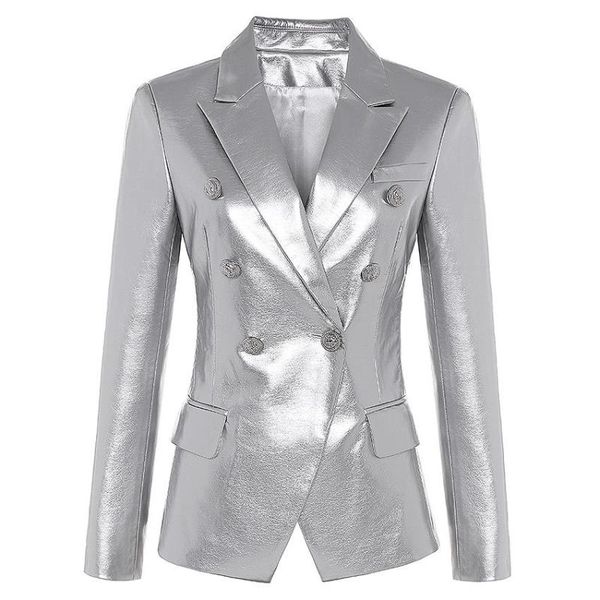 women's suits & blazers fall winter designer blazer jacket patchwork women metal buttons double breasted pu leather overcoat, White;black
women's suits & blazers fall winter designer blazer jacket patchwork women metal buttons double breasted pu leather overcoat, White;black