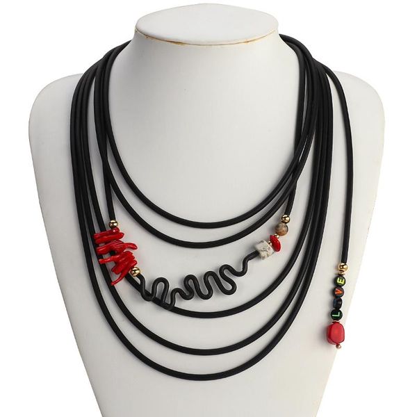 chokers amorcome unique black leather cord multi strand necklace red coral love letter pendant chunky long statement for women, Golden;silver
chokers amorcome unique black leather cord multi strand necklace red coral love letter pendant chunky long statement for women, Golden;silver