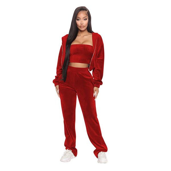 women's two piece pants high-quality korean velvet sports suit vintage women set hooded outfits strapless crop elegant streetwear three, White
women's two piece pants high-quality korean velvet sports suit vintage women set hooded outfits strapless crop elegant streetwear three, White