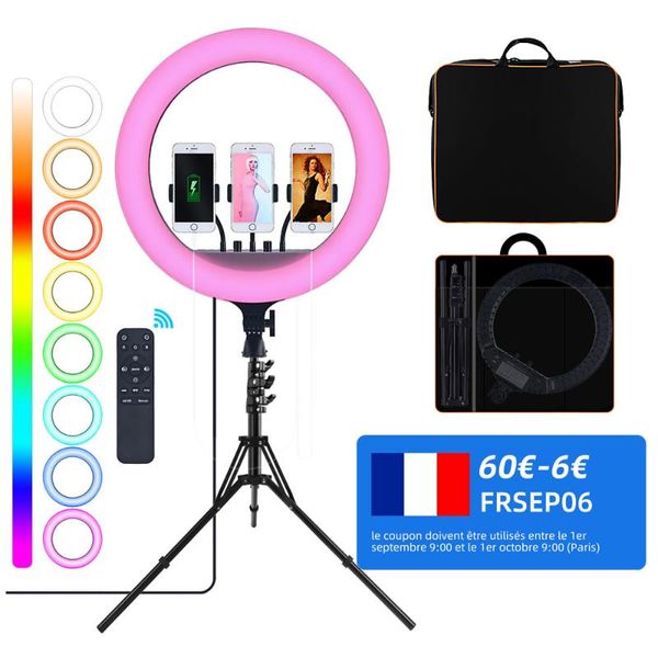 cell phone mounts & holders fosoto 18 inch led rgb ring light pographic lighting 2700-6500k lamp with tripod and usb port ringlight for make