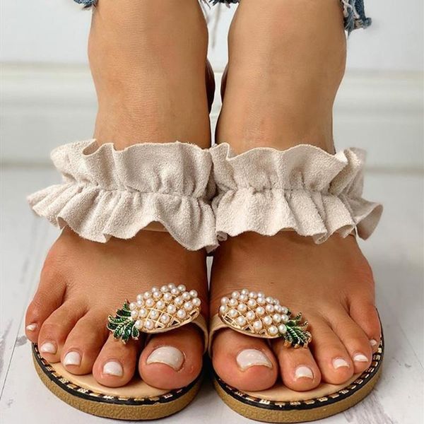 siddons designer women slides pineapple pearl decorated flat heels cute slippers for ladies ruffles strap outside female sandals, Black
siddons designer women slides pineapple pearl decorated flat heels cute slippers for ladies ruffles strap outside female sandals, Black