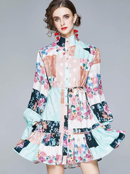 casual dresses autumn women's dress elegant stand collar long lantern sleeve single-breasted loose belt female flower print ruffles, Black;gray
casual dresses autumn women's dress elegant stand collar long lantern sleeve single-breasted loose belt female flower print ruffles, Black;gray