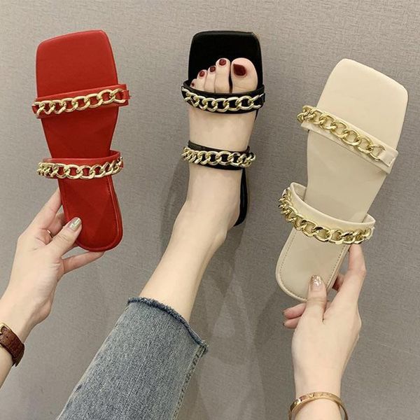 women summer slipper square toe chain slippers slip on flat slide sandals beach flip flops casual ladies shoe, Black
women summer slipper square toe chain slippers slip on flat slide sandals beach flip flops casual ladies shoe, Black