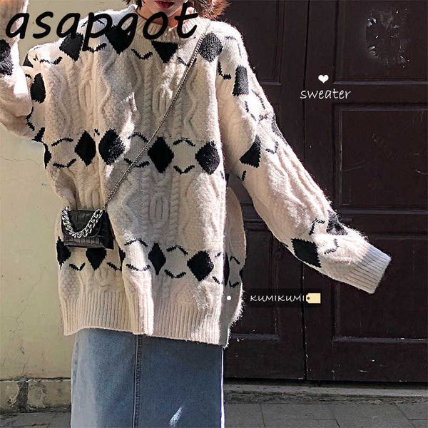 loose o neck hit color argyle pullovers sweater women korea chic autumn twist mid-length long sleeve knit sweater retro 210610, White
loose o neck hit color argyle pullovers sweater women korea chic autumn twist mid-length long sleeve knit sweater retro 210610, White