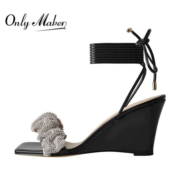 sandals onlymaker square toe women 2021 lace up wedges heel crystal decoration ankle strap patent leather summer, Black
sandals onlymaker square toe women 2021 lace up wedges heel crystal decoration ankle strap patent leather summer, Black