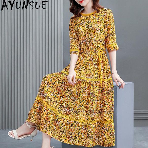 party dresses ayunsue 100% silk dress for woman floral printed with lace luxury famale elegant summer women vestidos mujer sqq57, White;black
party dresses ayunsue 100% silk dress for woman floral printed with lace luxury famale elegant summer women vestidos mujer sqq57, White;black