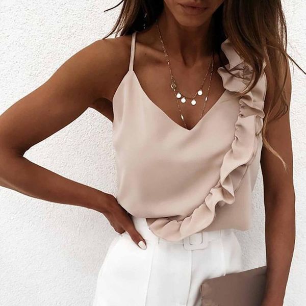 women summer blouse shirts v neck ruffle blouses backless spaghetti strap office ladies sleeveless casual blause mujer women's &, White
women summer blouse shirts v neck ruffle blouses backless spaghetti strap office ladies sleeveless casual blause mujer women's &, White