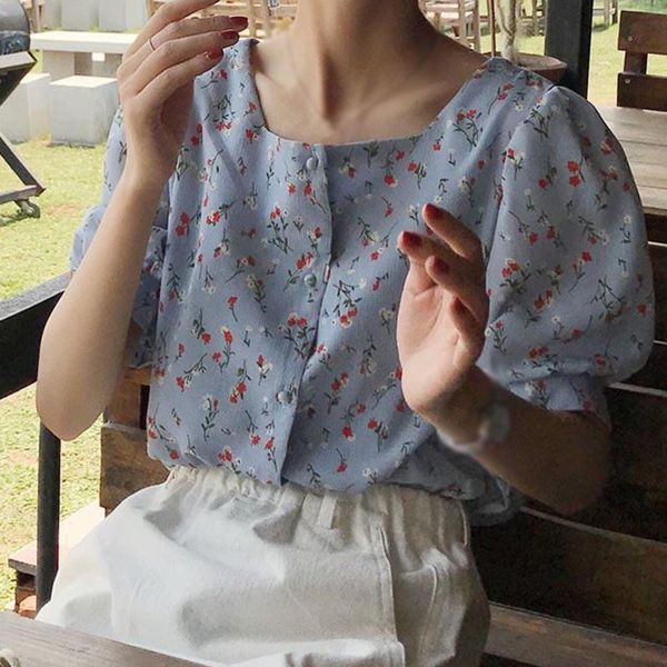 women's t-shirt summer casual sweet small fresh floral all match clavicle exposed square neck short sleeve women loose top, White
women's t-shirt summer casual sweet small fresh floral all match clavicle exposed square neck short sleeve women loose top, White