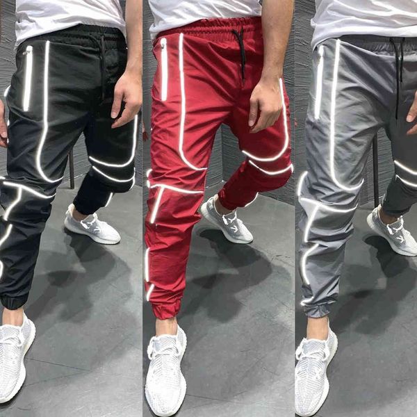 pant men outdoor night running reflective trousers fitness sports pants women causaul jogging yoga pant, Black