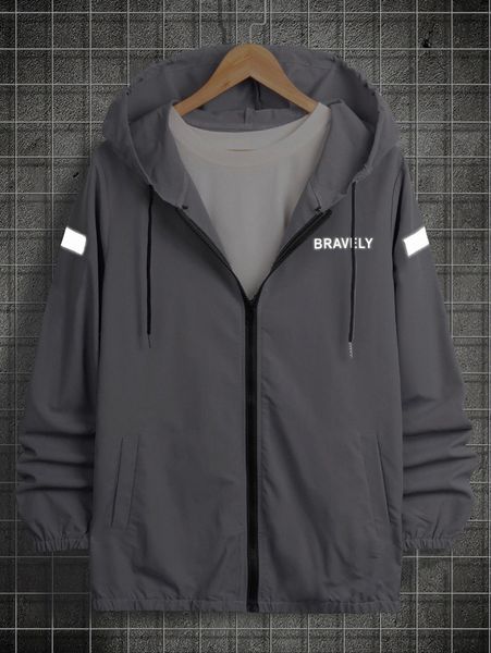men reflective letter graphic drawstring zipper hooded jacket without tee 04ig#, Black;brown
men reflective letter graphic drawstring zipper hooded jacket without tee 04ig#, Black;brown