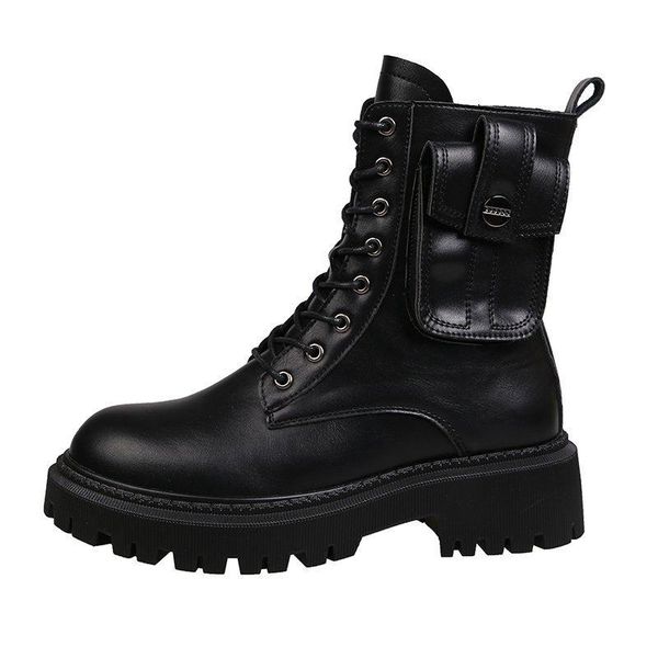 boots women 2021 autumn and winter british fashion trend women's short, Black
