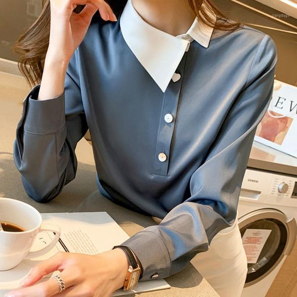 women's blouses & shirts high-end polyester shirt long-sleeved spring 2021 brief solid korean casual woman, White
women's blouses & shirts high-end polyester shirt long-sleeved spring 2021 brief solid korean casual woman, White