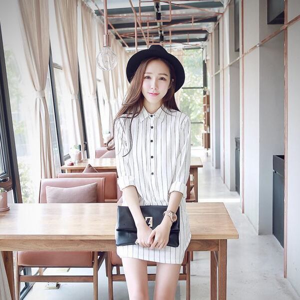 casual drs korean women's long sleeve vertical stripe fashion slim shirt drs, Black;gray
casual drs korean women's long sleeve vertical stripe fashion slim shirt drs, Black;gray