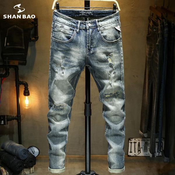 men's jeans shan bao 2021 autumn 99.25 cotton slim personality classic ripped young trendy, Blue
men's jeans shan bao 2021 autumn 99.25 cotton slim personality classic ripped young trendy, Blue