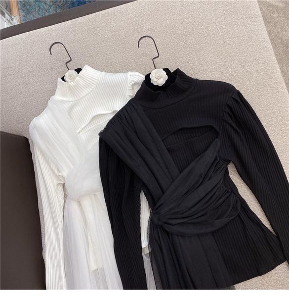 mesh patch sweater women hollowed out half turtleneck knit female lady slim fit jumper fashion knitwear women's sweaters, White;black
mesh patch sweater women hollowed out half turtleneck knit female lady slim fit jumper fashion knitwear women's sweaters, White;black