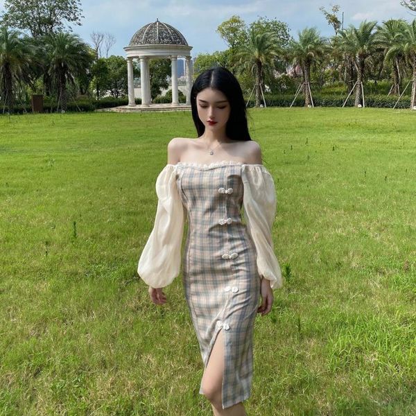 casual dresses french vintage women dress chiffon plaid splice slash neck high waist split evening party club female sweet, Black;gray
casual dresses french vintage women dress chiffon plaid splice slash neck high waist split evening party club female sweet, Black;gray