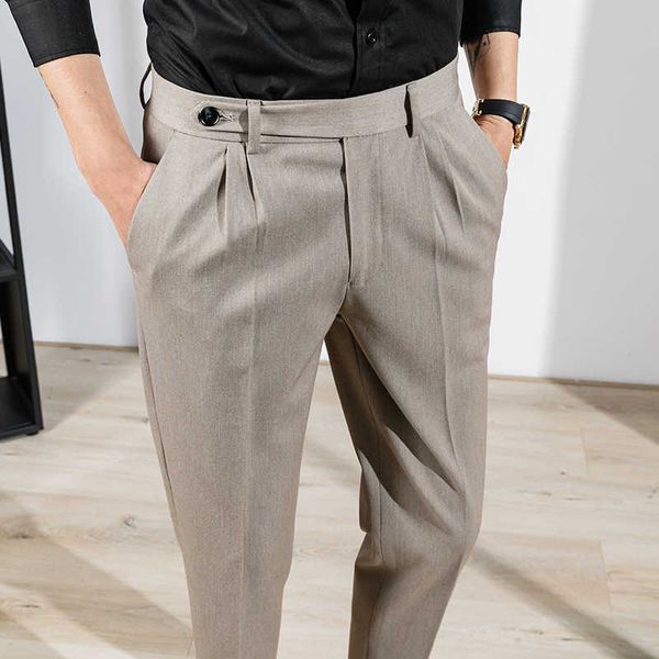 british style slim business dress pants solid color streetwear casual formal office social suit pants summer costume homme 210527, White;black
british style slim business dress pants solid color streetwear casual formal office social suit pants summer costume homme 210527, White;black