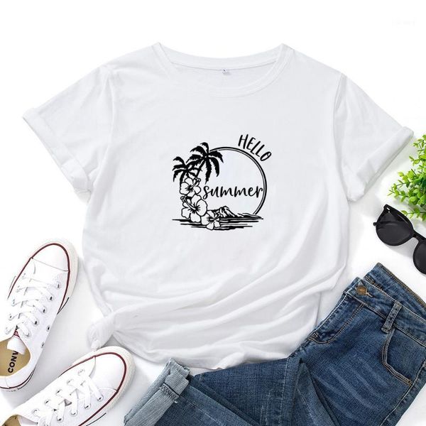 women's t-shirt hello summer for women simple versatile tees shirt femme loose short sleeve t fashion casual streetwear, White
women's t-shirt hello summer for women simple versatile tees shirt femme loose short sleeve t fashion casual streetwear, White