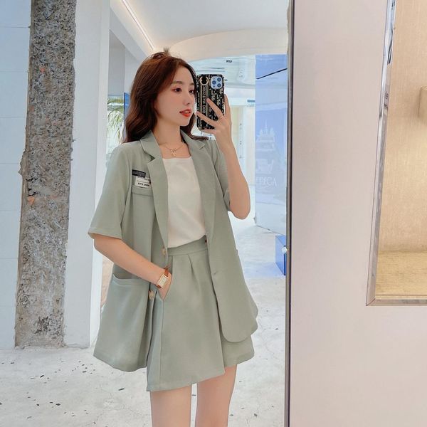 women's office shorts suits summer fashion lady green blazer loose casual short sleeve two-piece sets female 210514, White
women's office shorts suits summer fashion lady green blazer loose casual short sleeve two-piece sets female 210514, White