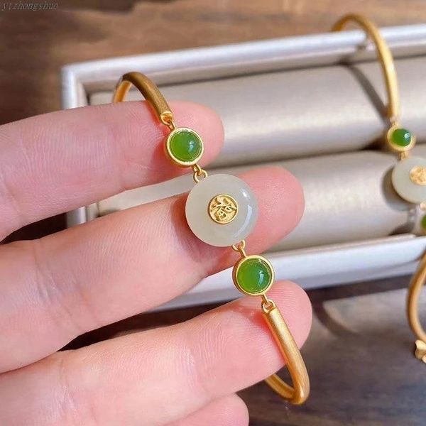bangle inlaid natural an chalcedony gourd bracelet chinese style retro unique ancient gold craft charm women's brand jewelry, Black
bangle inlaid natural an chalcedony gourd bracelet chinese style retro unique ancient gold craft charm women's brand jewelry, Black