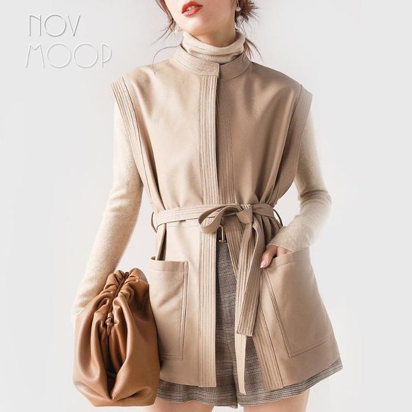 women's vests novmoop solid color sleeveless coat sheepskin genuine leather vest with long belt chaleco mujer lt3041, Black;white
women's vests novmoop solid color sleeveless coat sheepskin genuine leather vest with long belt chaleco mujer lt3041, Black;white