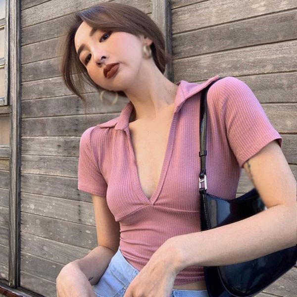 women's t-shirt summer fashion knitted short sleeve solid deep v neck tee shirt slim exposed navel, White
women's t-shirt summer fashion knitted short sleeve solid deep v neck tee shirt slim exposed navel, White