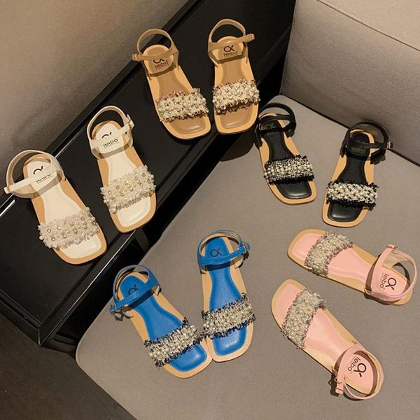 external wear pink flat woman sandals summer pearl net red fashion casual fairy style lady party shoes, Black
external wear pink flat woman sandals summer pearl net red fashion casual fairy style lady party shoes, Black